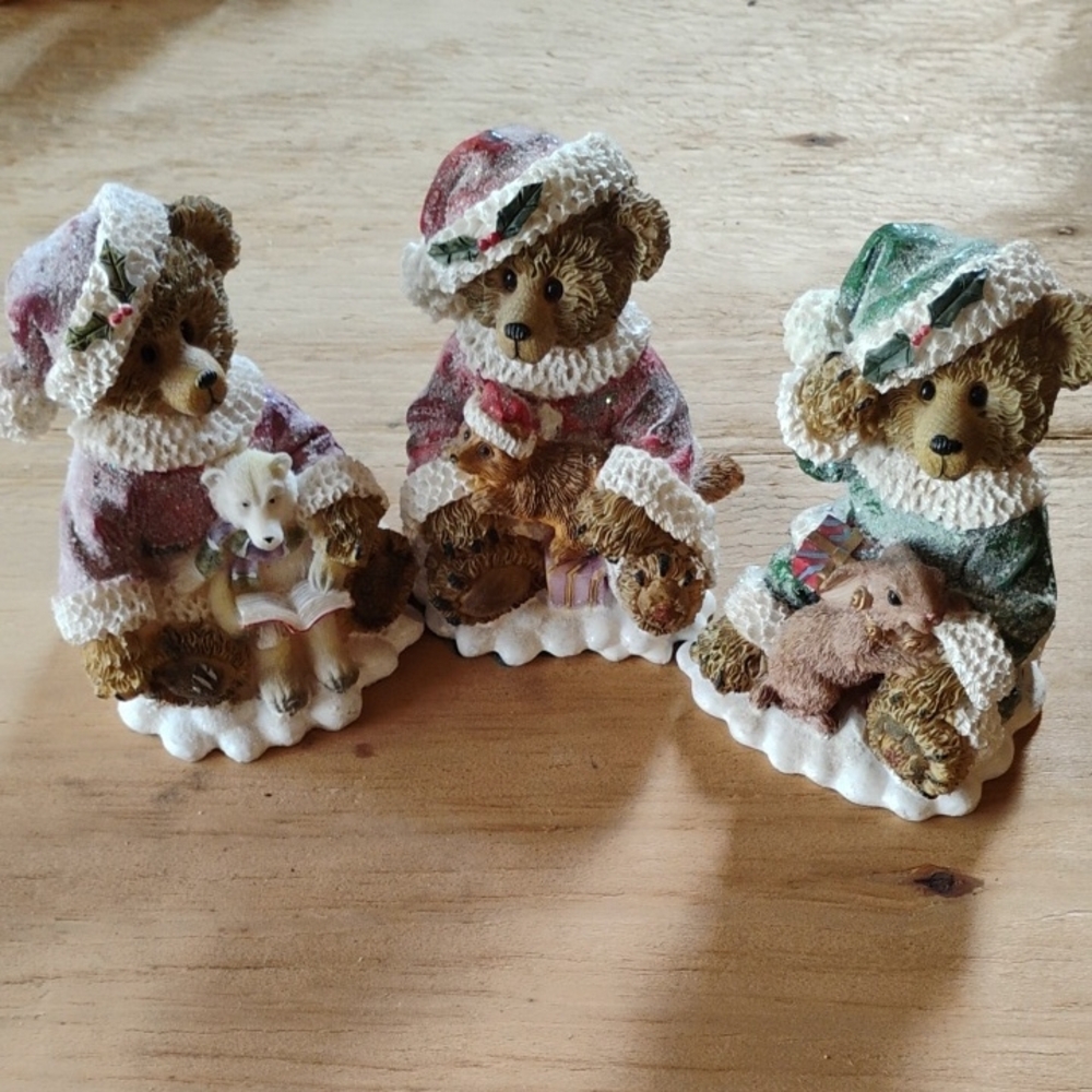 Set of Three Bear Figurines in Festive Attire